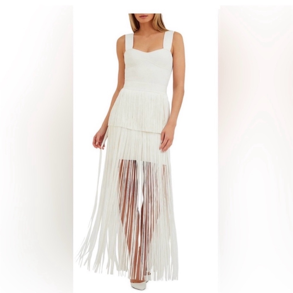Herve Leger white FRINGE OTTOMAN
SWEETHEART GOWN dress